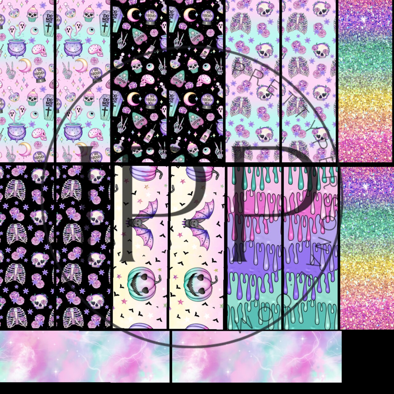 #363 Pastel Witchy Pen Wrap Combo 1.5in x 4.75in 12x12 Vinyl Sheet